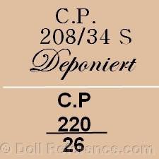 Catterfelder Puppenfabrik doll marks CP 208/34 S Deponiert, CP 220/26