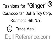Cosmopolitan Doll Corp. doll mark Ginger label