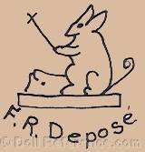 Falck-Roussel doll mark rabbit symbol beating drum F.R. Depose