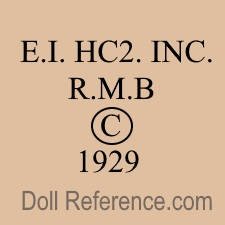 1929 Horsman doll mark E.I. HC2. INC. R.M.B.  1929.