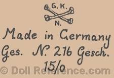 Gebrder Knoch doll mark G.K.N. two crossed bones Made in Germany Ges. N. 216 Gesch. 15/0