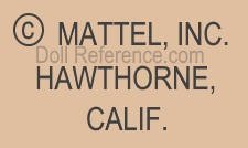 Mattel doll mark Mattel Inc. Hawthorne, CALIF.