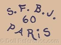 Socit Franaise de Fabrication de Bb & Jouets doll mark S.F.B.J. 60 Paris