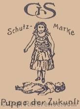Gebrder Sssenguth doll mark GS, GESUE, symbol of girl with doll lying on ground in front of her Puppe der Zukunft