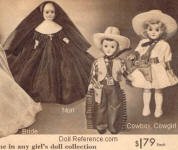1952 Sears Miniature dolls; Nun, Cowboy, Cowgirl, 7 1/2"
