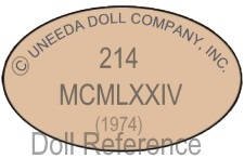1974 Uneeda Campbell Kids doll mark  Uneeda Doll Company, Inc., 214, MCMLXXIV (1974).