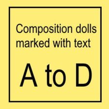 composition dolls marked with text A to D