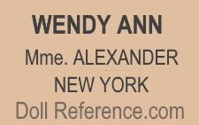 Alexander doll mark Wendy Ann Mme. Alexander New York