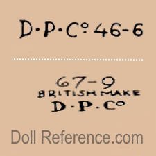 Diamond Pottery doll mark doll mark DPCo 46-6, 67-9 British Make DPCo