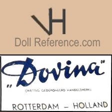 Dovina doll mark Vh, label Dovina Rotterdam-Holland