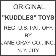 Jane Gray (Stokes) Company doll mark Original Kuddles Toys Reg. U.S. Pat. Off. tag