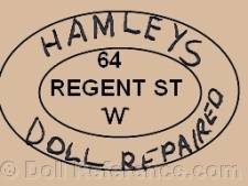 Hamley Brothers doll mark label 64 Regent St. W. Doll Repair