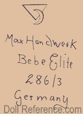 Max Handwerck doll mark triangle half moon symbol Bebe Elite 286 / 3 Germany