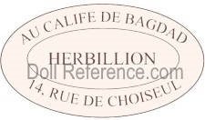 Herbillion doll mark label Au Cafe De Bagdad 14, Rue De Choiseul