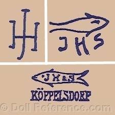 Julius Hering & Sohn doll marks JH, JHS fish symbol, J K & S fish symbol Koppelsdorf