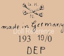 Gebrüder Knoch doll mark GKN, two crossed bones symbol, made in Germany 193 19/0 DEP