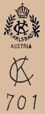 Carl Knoll Karlsbad Porzellanfabrik doll mark crown symbol, laurel wreath, CK intertwined Karlsbad Austria CK intertwined 701