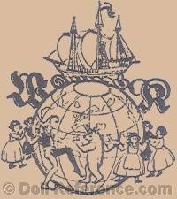 Werner Krauth doll mark world globe, ship, children, puppets, initial W R