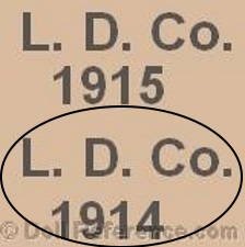 L.D. Company doll mark L.D. Co. 1914 and L.D. Co. 1915