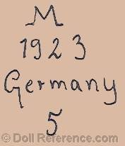 German doll mark M 1923 Germany 5 - unknown, possibly Ma. E. Maar