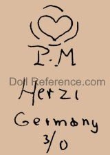 Mengersgereuth Porzellanfabrik doll mark PM heart symbol Herzi Germany