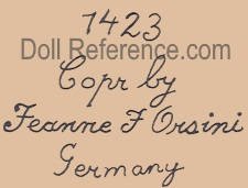 Jeanne I. Orsini doll mark 1423 Copr By Jeanne J. Orsini Germany