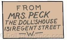Lucy Peck doll mark label Mrs. Peck's The Doll's House 131 Regent Street London W