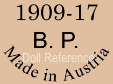 Plass & Roesner Buchauer Porzellanfabrik doll mark 1909-17 B.P. Made in Austria