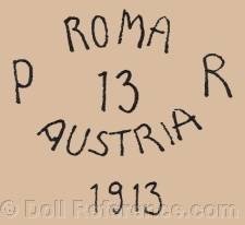 Plass & Roesner Buchauer Porzellanfabrik doll mark Roma PR Austria doll mold 1913