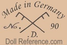 Rauenstein doll mark Made in Germany No. two crossed flags 90 D