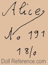 Rauenstein doll mark Alice No 191 18/0
