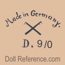 Rauenstein doll mark Made in Germany crossed flags D. 9/0