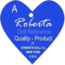 Roberta Doll Company doll mark blue label tag