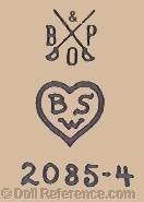 Bruno Schmidt doll mark B & P crossed swords BSW in a heart symbol 2085