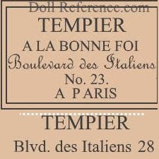 Georges Tempier doll mark label Blvd, des Italiens 23, 28