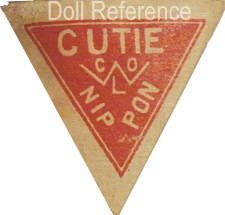Louis Wolf doll mark triangle label CUTIE COWL (initials) NIPPON