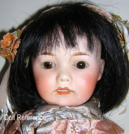 Yamato Import ca. 1921 Oriental character doll, 12" tall face