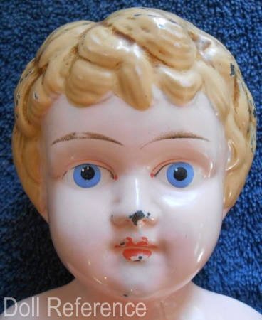 1898-1930s Karl Standfuss, 20" tall metal shoulder head doll, marked crown symbol Juno
